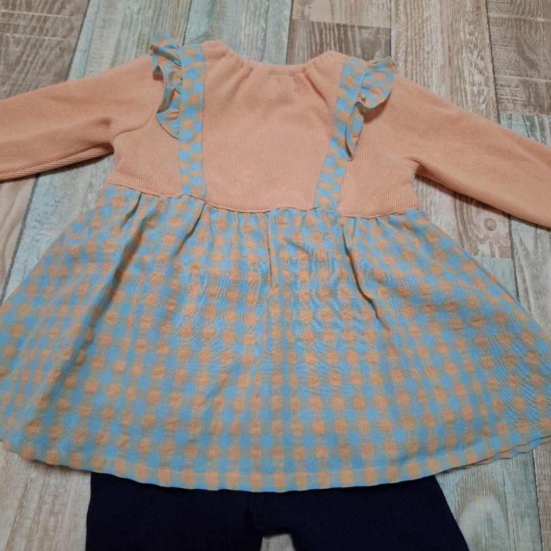 着1 ベイビーチアー　エプロンドレス風チュニックとレギンスセットアップ　80