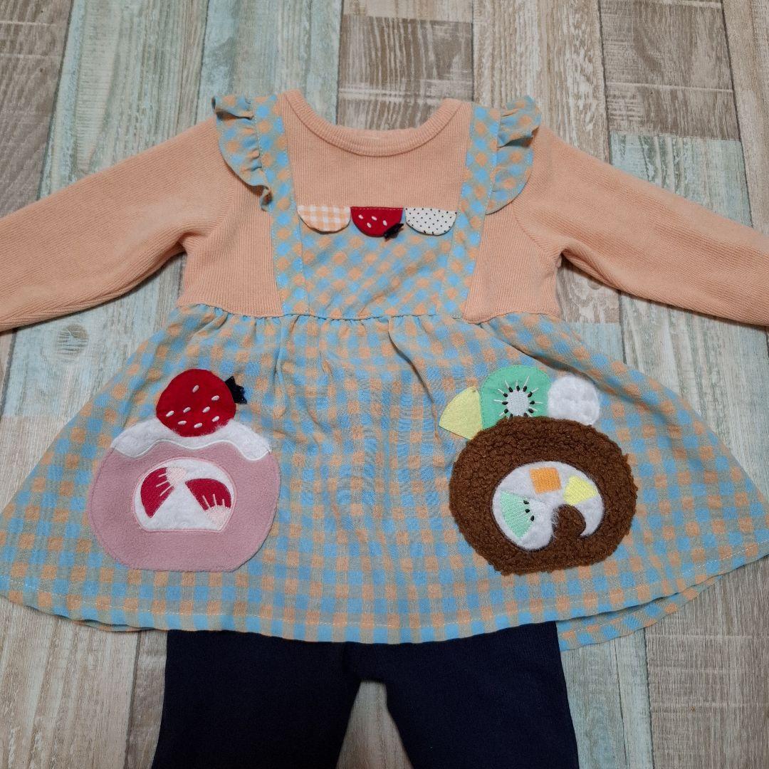 着1 ベイビーチアー　エプロンドレス風チュニックとレギンスセットアップ　80