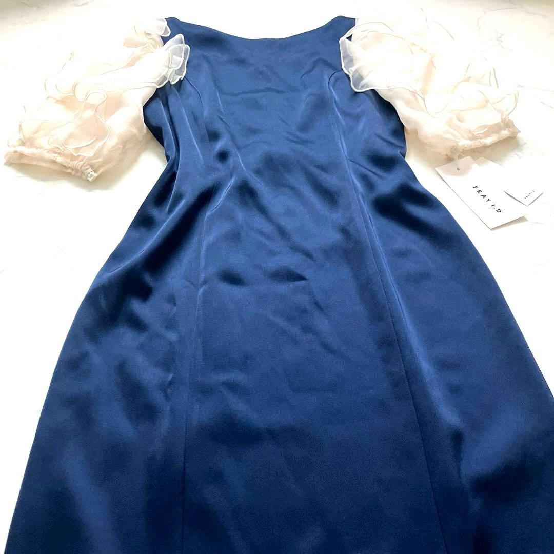 【新品未使用】フレイ アイディー　ラッフルフリルスリーブドレス ネイビー　1