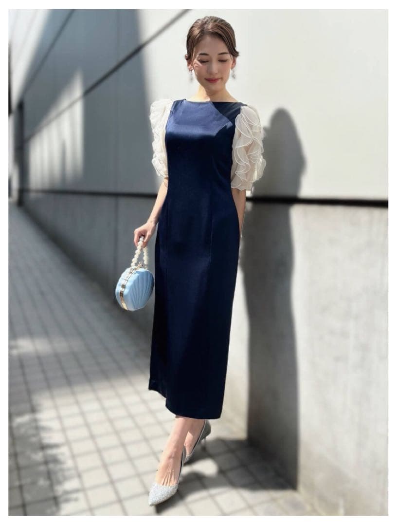 【新品未使用】フレイ アイディー　ラッフルフリルスリーブドレス ネイビー　1