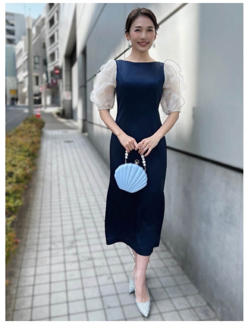 【新品未使用】フレイ アイディー　ラッフルフリルスリーブドレス ネイビー　1