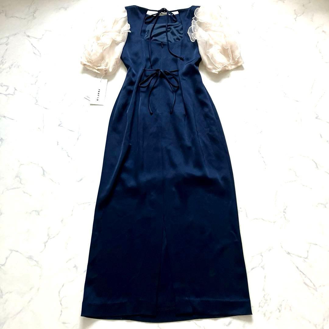 【新品未使用】フレイ アイディー　ラッフルフリルスリーブドレス ネイビー　1