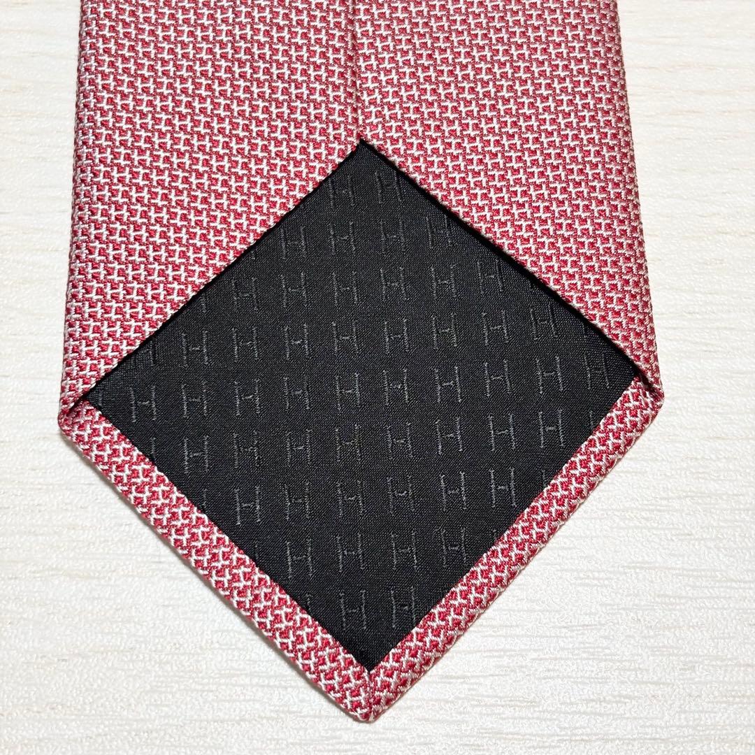 HERMES エルメス H柄 ジャガード織り 赤 ネクタイ フランス製