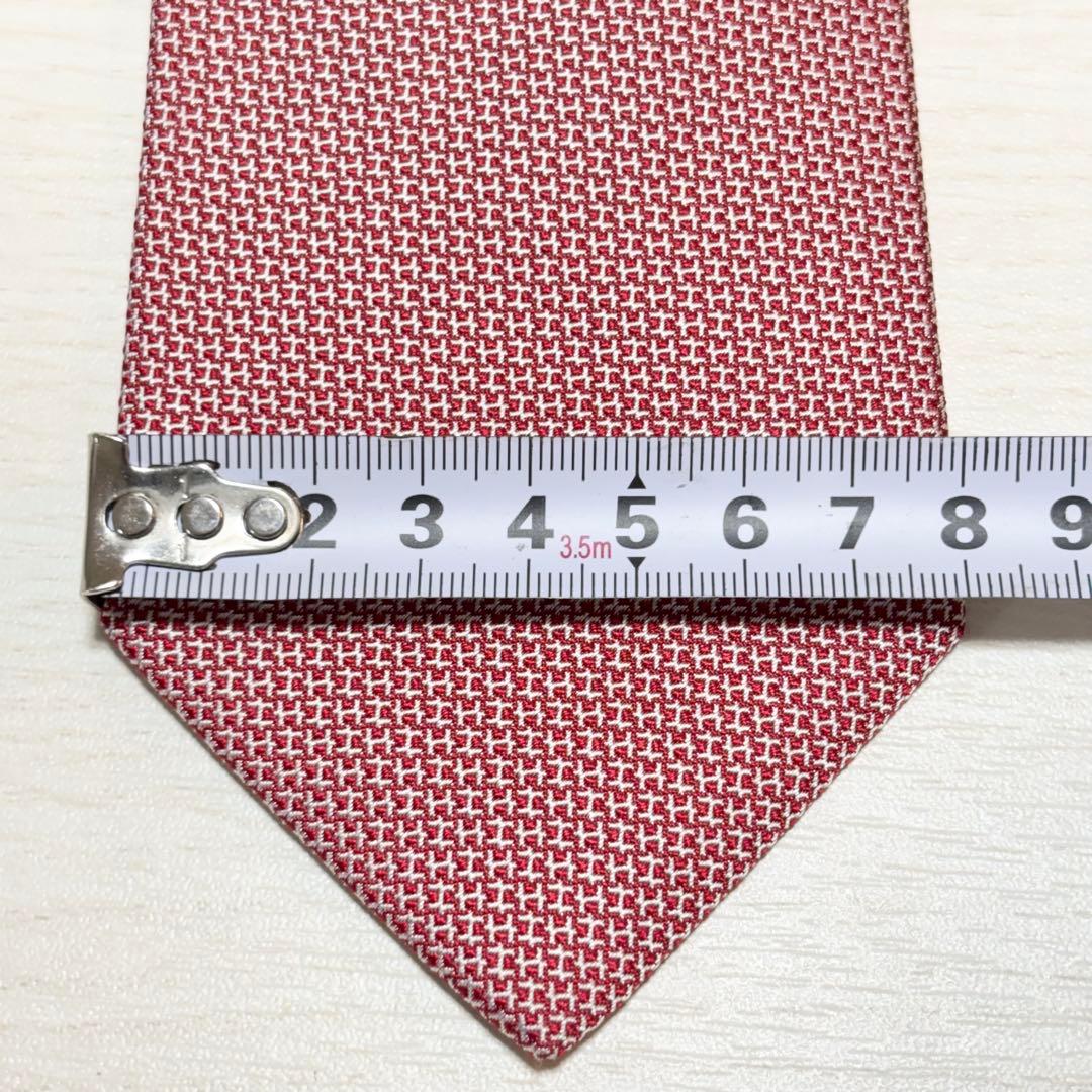 HERMES エルメス H柄 ジャガード織り 赤 ネクタイ フランス製