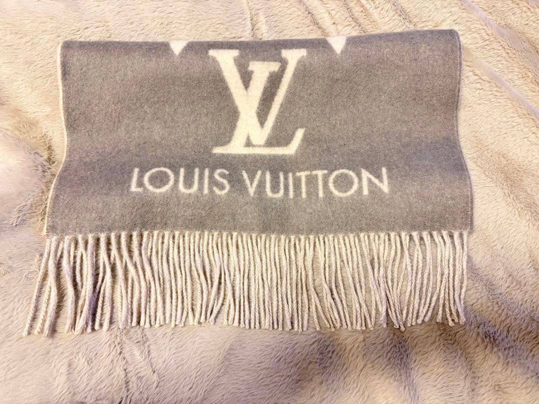 LOUIS VUITTON リバーシブルマフラー グレー ピンク