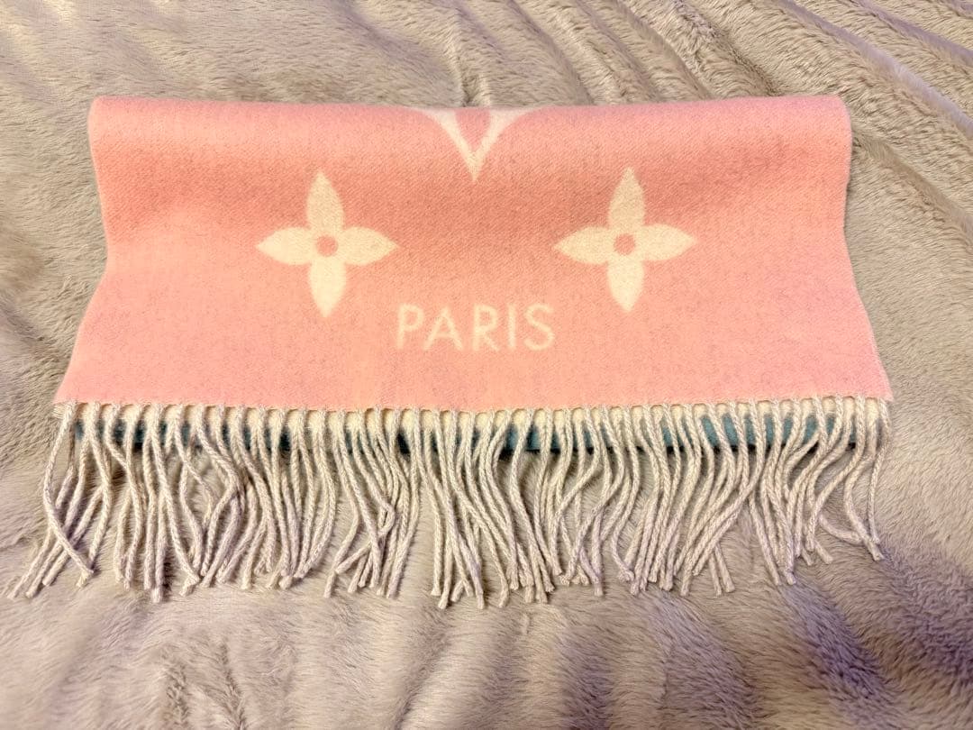 LOUIS VUITTON リバーシブルマフラー グレー ピンク