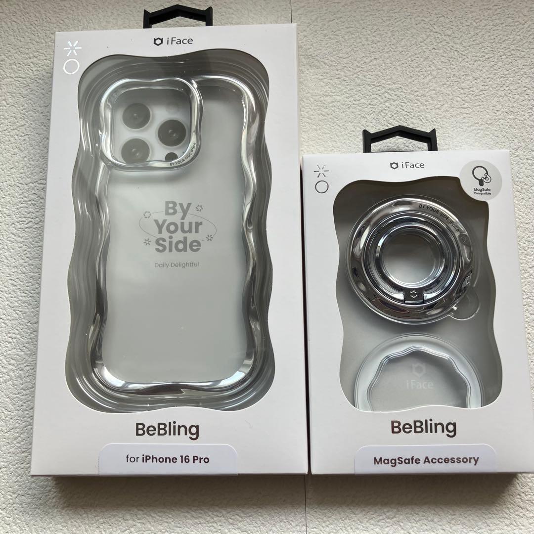 シルバーiPhone16pro・リングセットiface BeBling