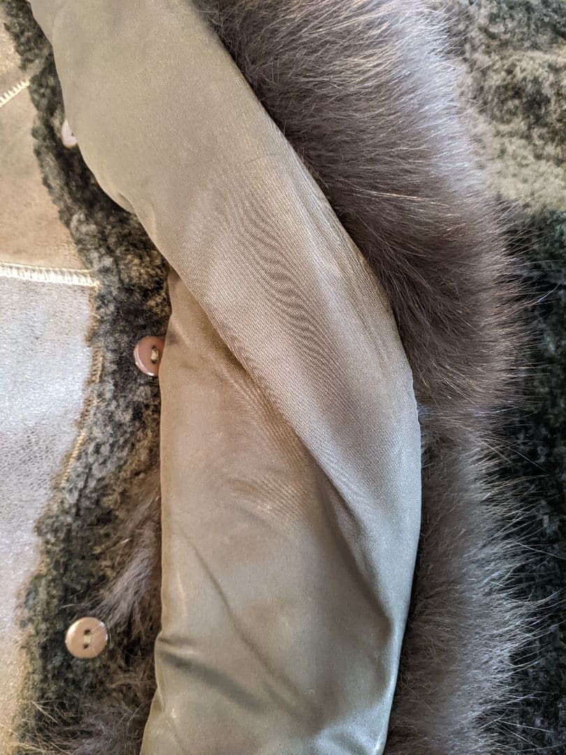 フェイクムートンロングコート フォックスファー付きフード 大きいサイズ 3XL