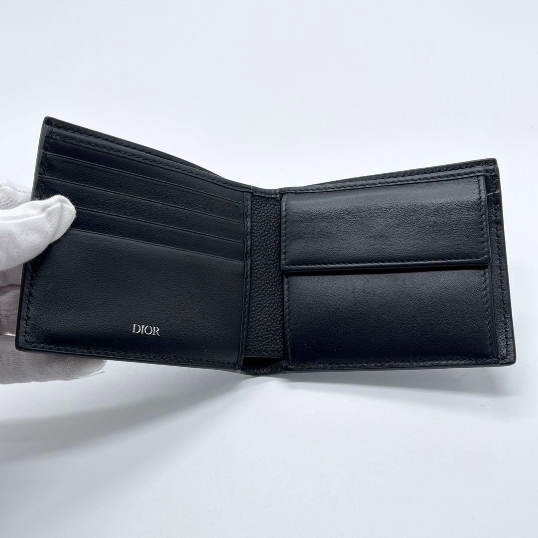 【極美品】クリスチャンディオール 2つ折り財布 グラビティ　シボ革　ブラック 黒