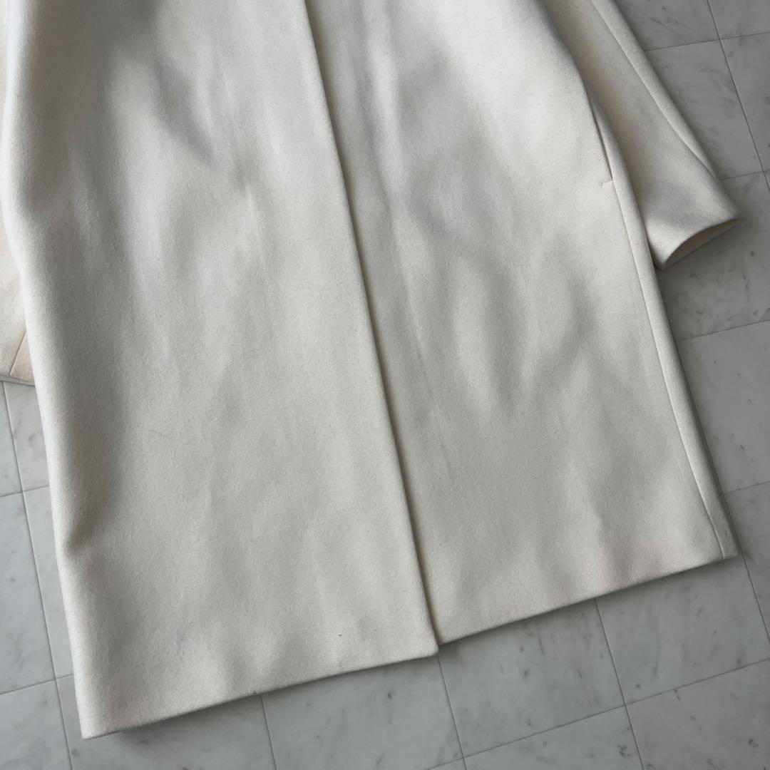 未使用♡セオリー メルトンウール ノーカラーコート ラムウール S ホワイト