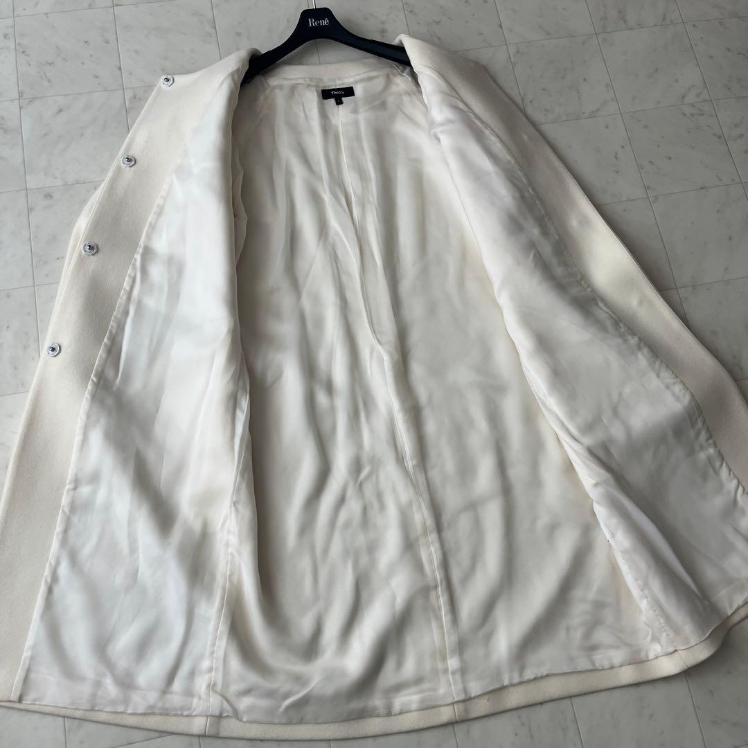 未使用♡セオリー メルトンウール ノーカラーコート ラムウール S ホワイト