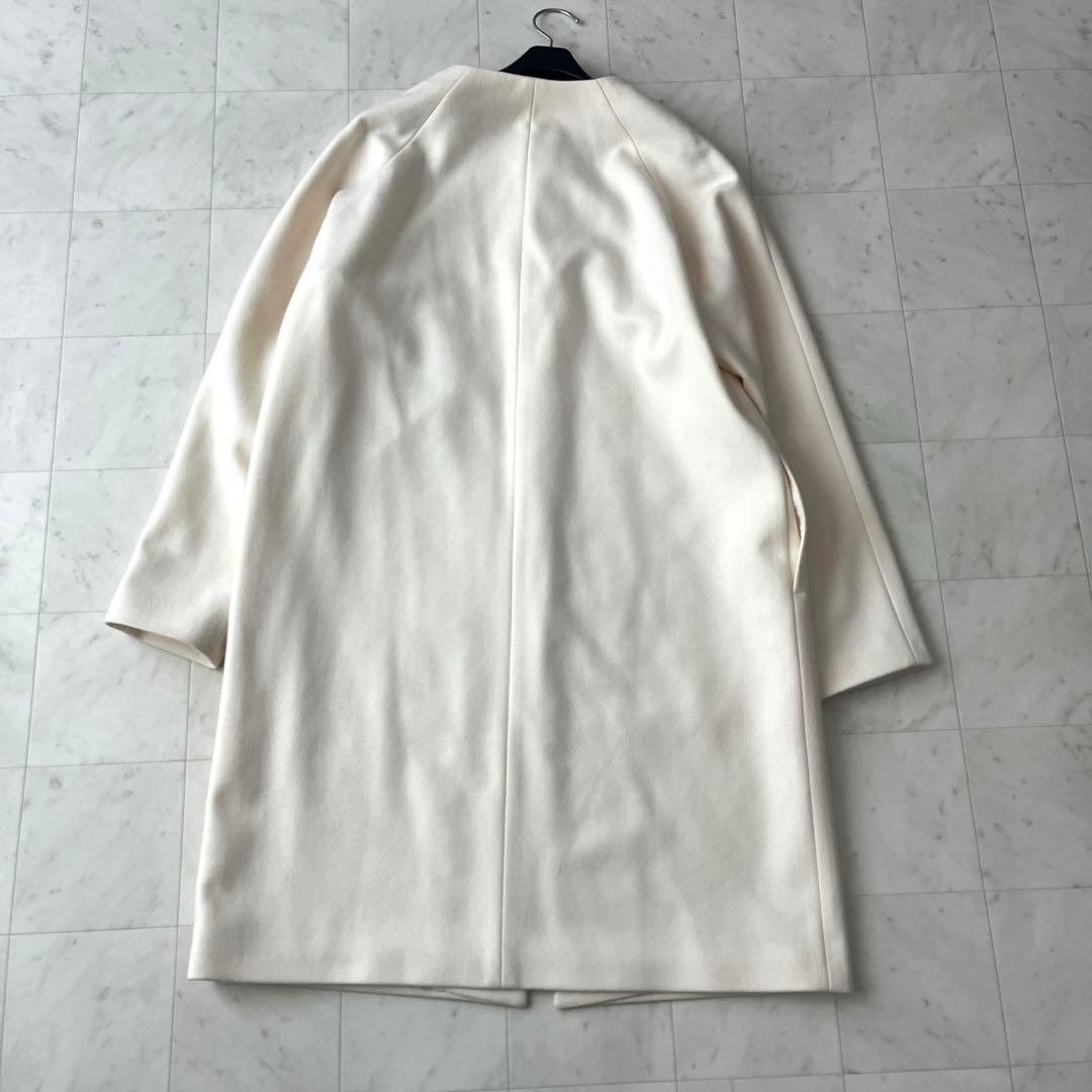 未使用♡セオリー メルトンウール ノーカラーコート ラムウール S ホワイト