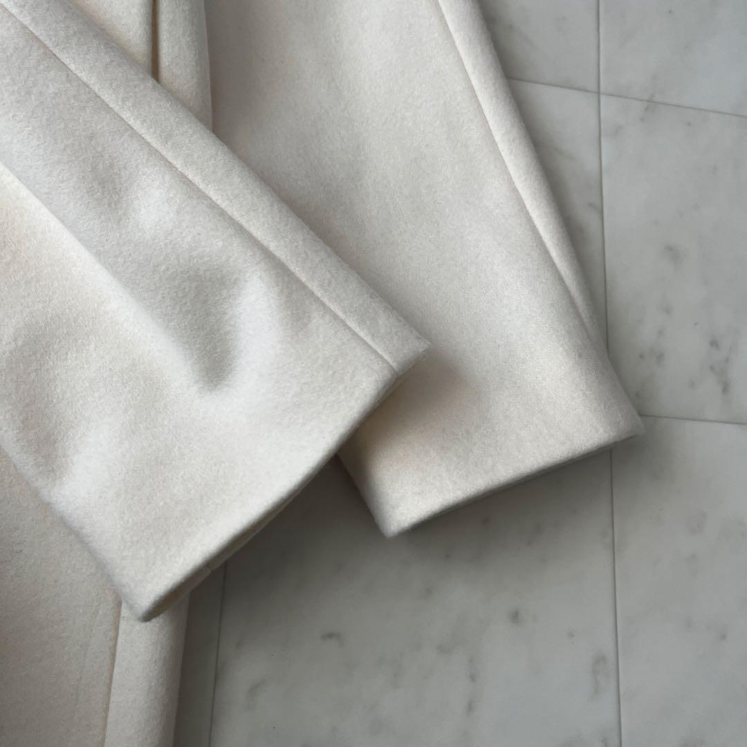 未使用♡セオリー メルトンウール ノーカラーコート ラムウール S ホワイト