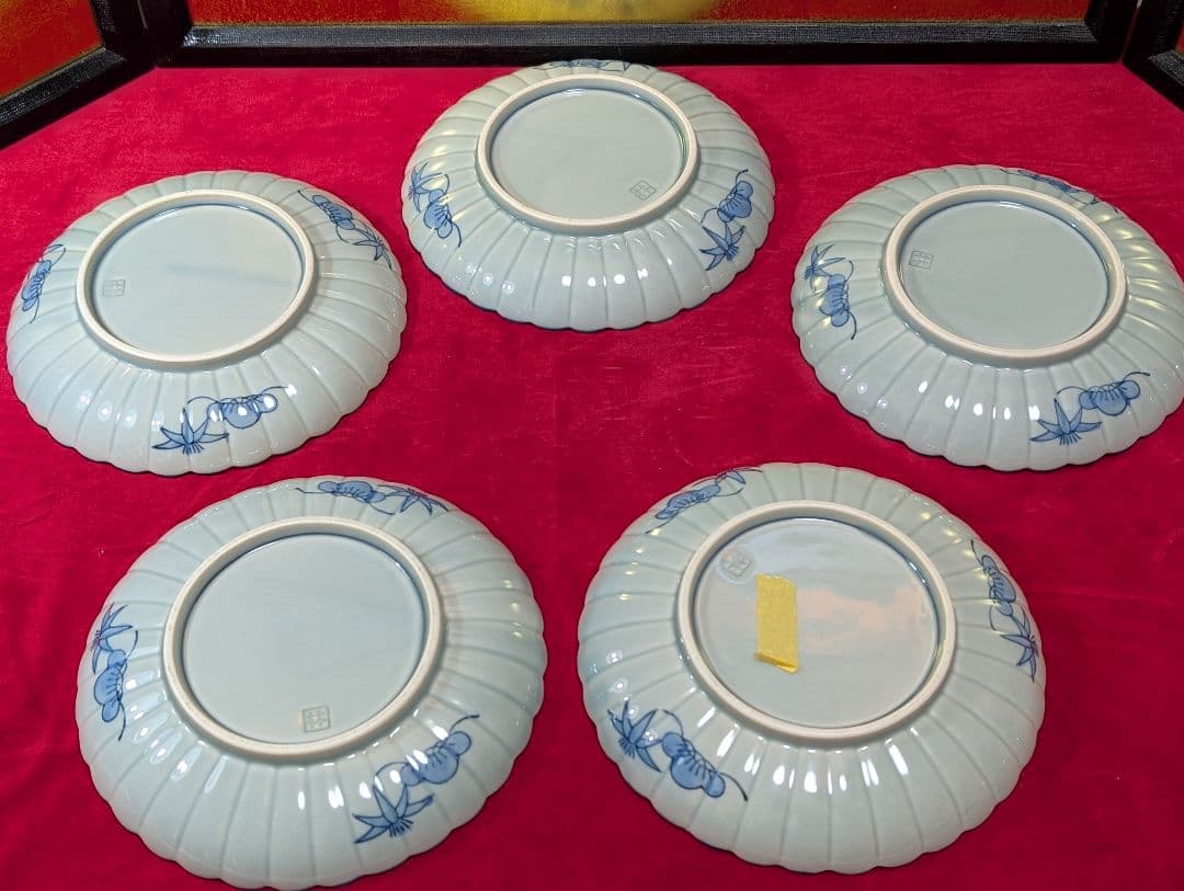 林九郎窯　染錦地紋　中皿揃