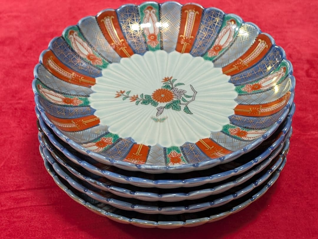 林九郎窯　染錦地紋　中皿揃