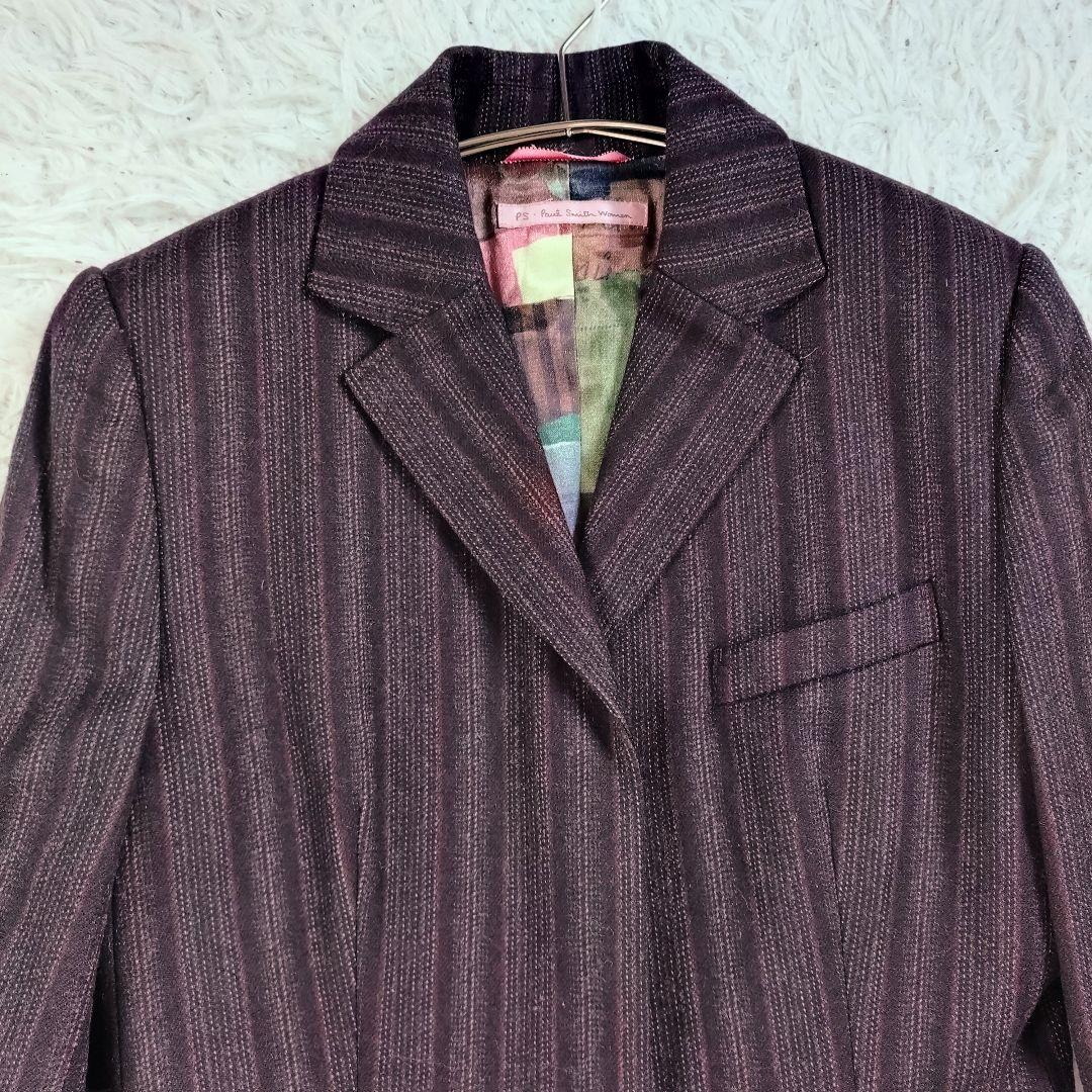 【派手】PS Paul Smith　チェスターコート　裏地総柄　花刺繍　赤焦茶