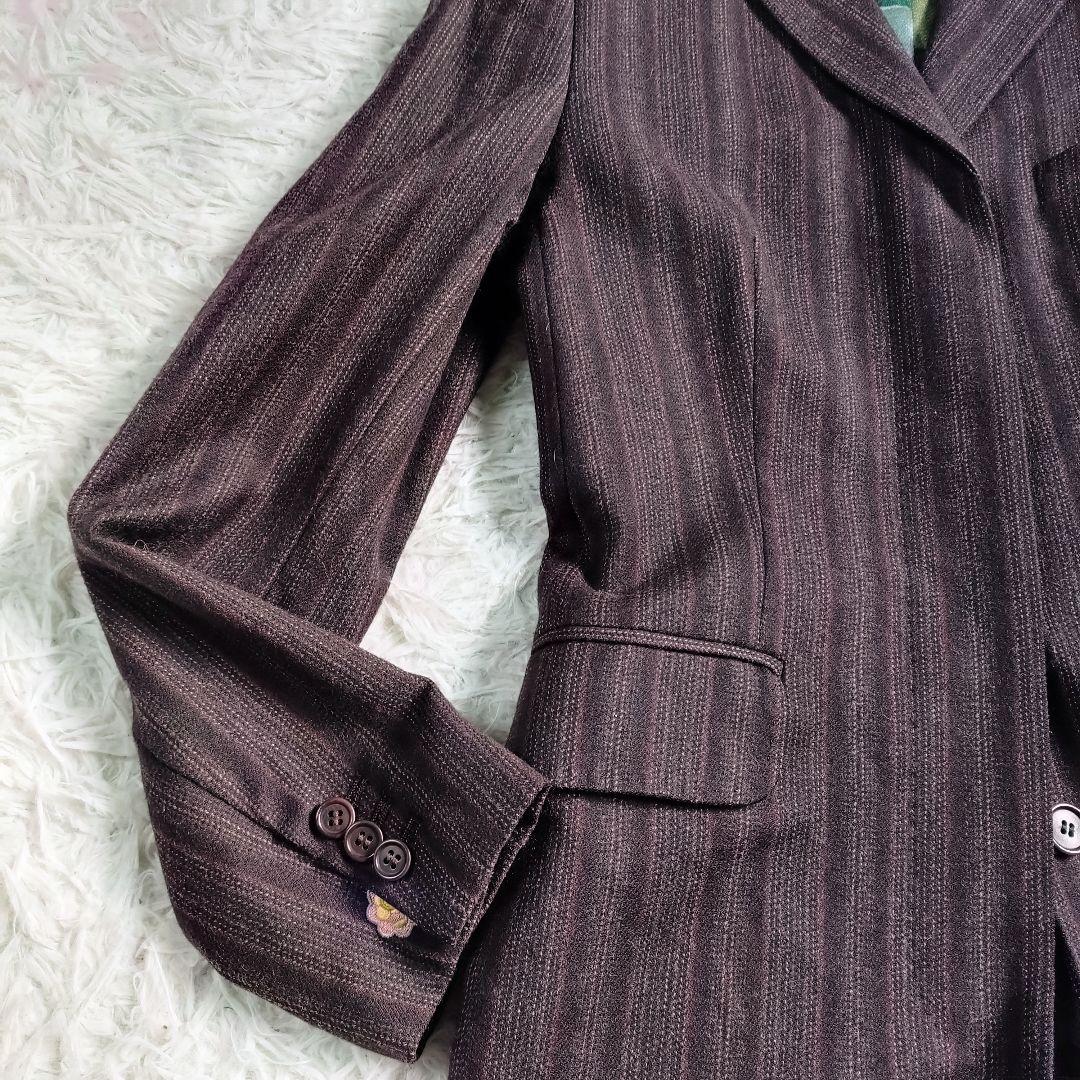 【派手】PS Paul Smith　チェスターコート　裏地総柄　花刺繍　赤焦茶