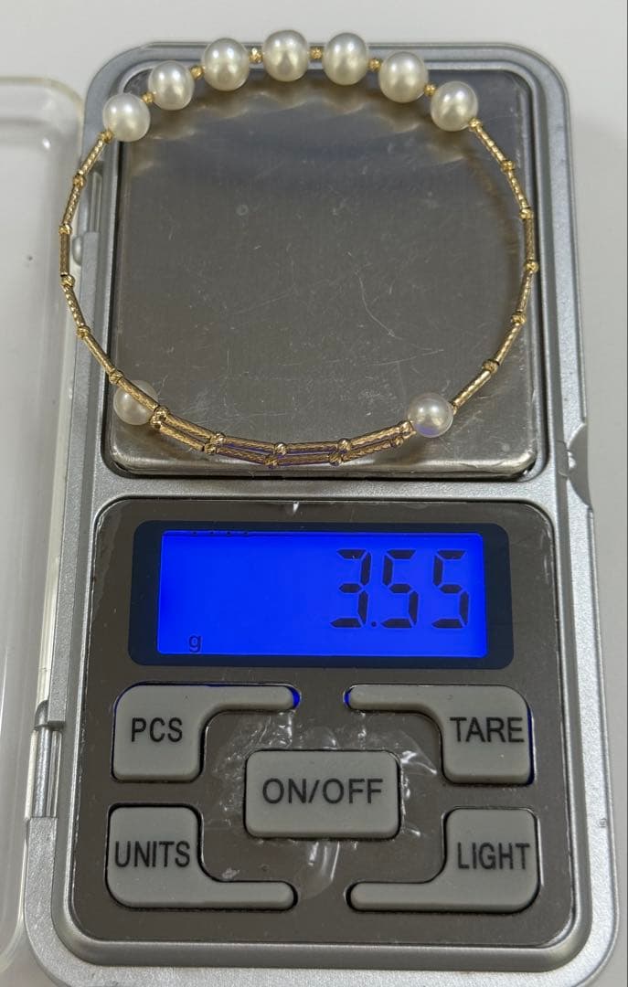 K18淡水パール　デザインブレスレット　バングル　本真珠