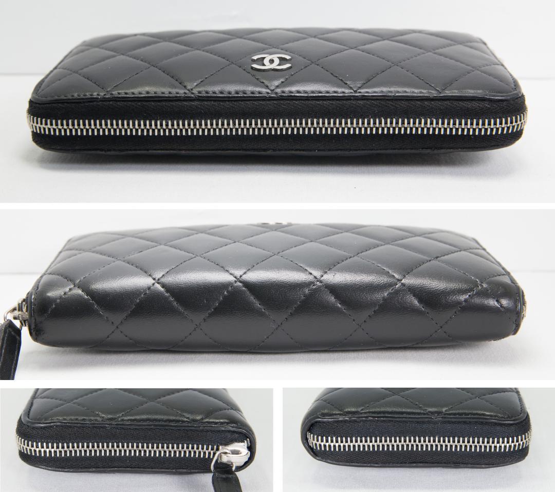 シャネル 長財布 マトラッセ ラウンドファスナー ブラック ラムスキン