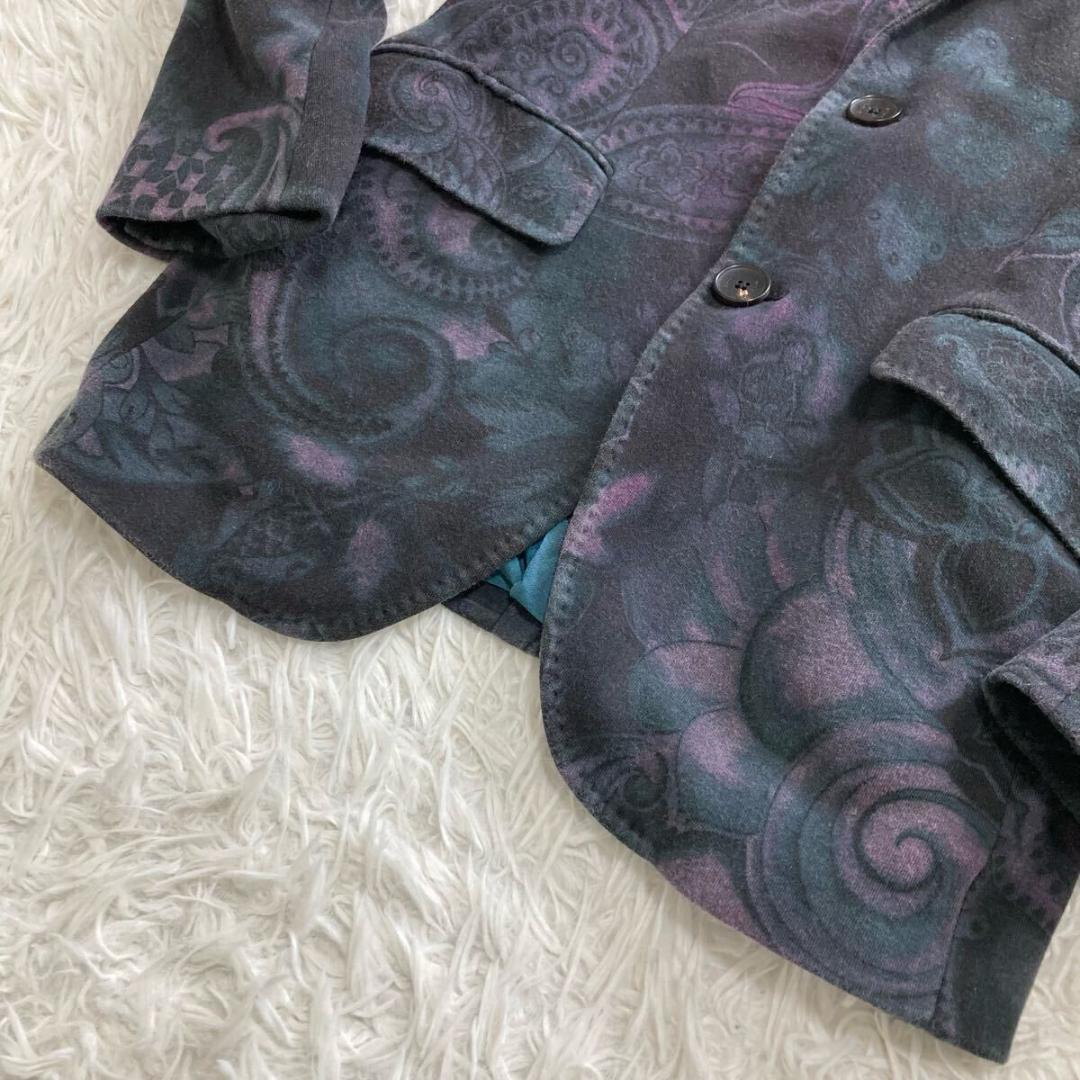 ETRO 全面ペイズリー テーラードジャケット アンコン シルク ベロア 44