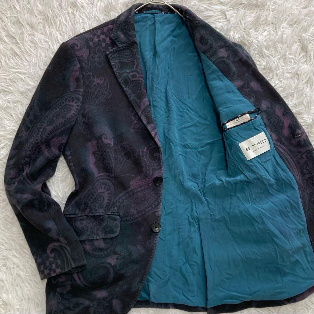 ETRO 全面ペイズリー テーラードジャケット アンコン シルク ベロア 44