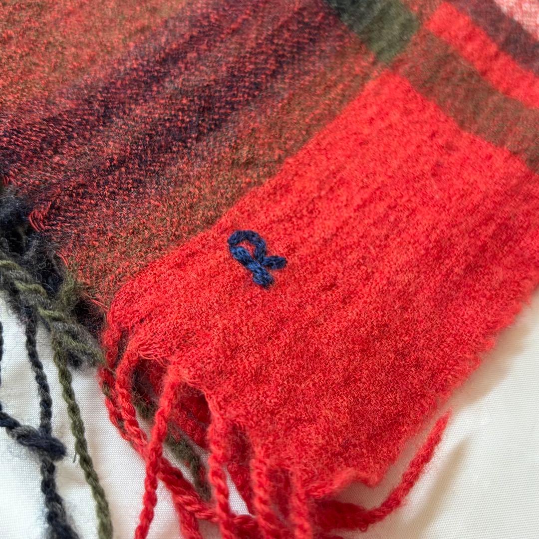 【人気】　45R wool縮絨ストール　マフラー　Rロゴ　チェック柄　フリンジ