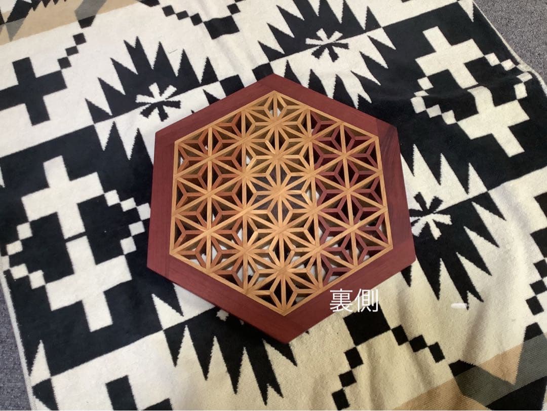 三脚テーブル天板　組子細工ヘキサゴン113