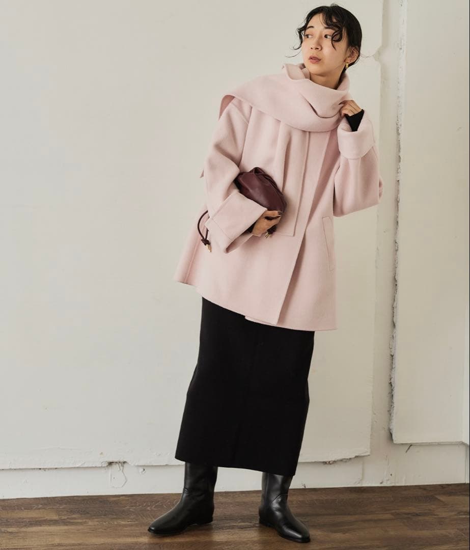 SLOBE IENA ダブルフェイスノーカラーコート・ストール ピンク