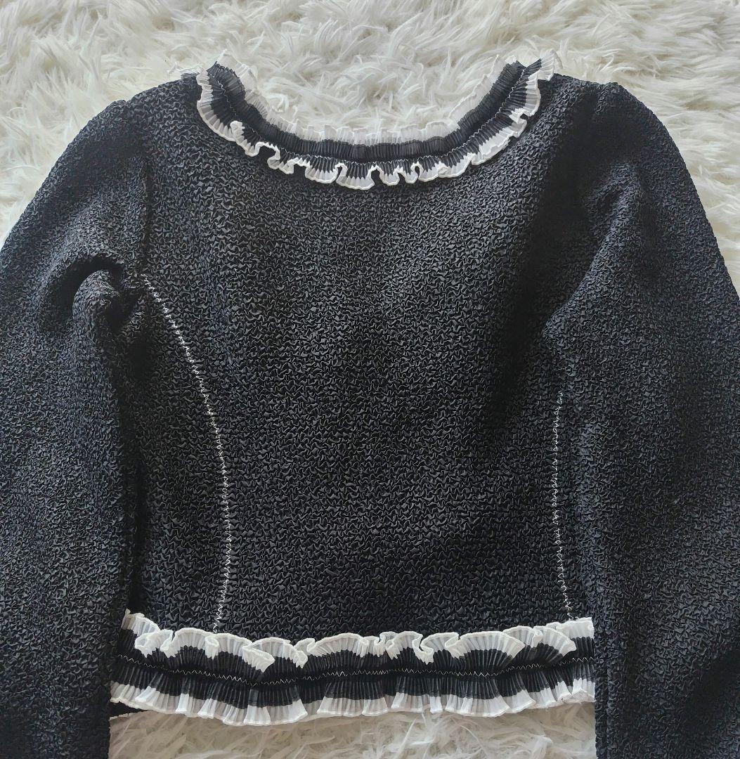 美品✨️ノコオーノ ノーカラージャケット カーディガン　ビジュー フリル