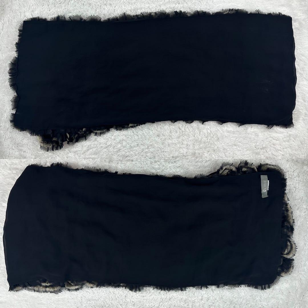 美品✨　ロイヤルチエ　マフラー　ストール　花柄　総柄　バイカラー　黒　ブラック