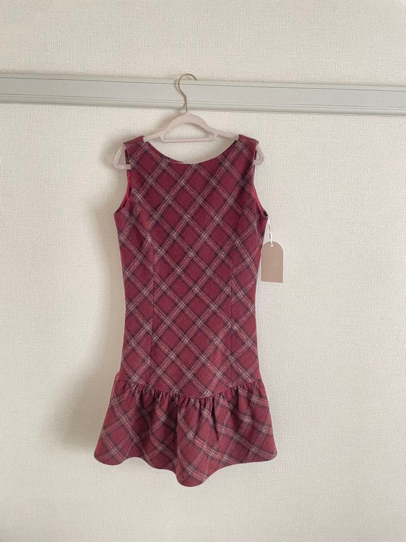 ダーリッチ 新品タグ付き タータンチェックノースリミニワンピース FL ボルドー