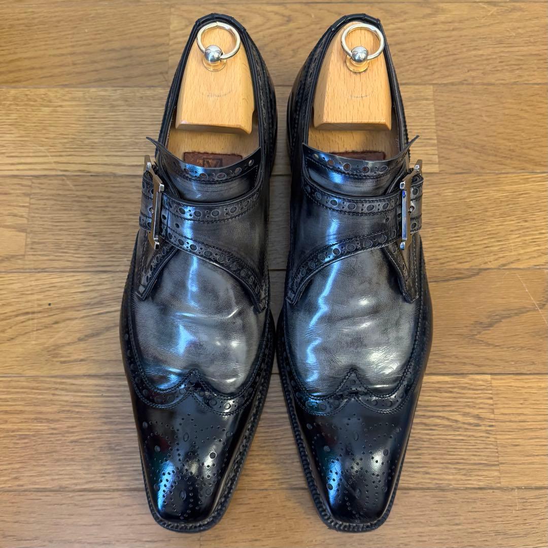 ハリス 8 イタリア製 ダブルモンクストラップ ウイングチップ