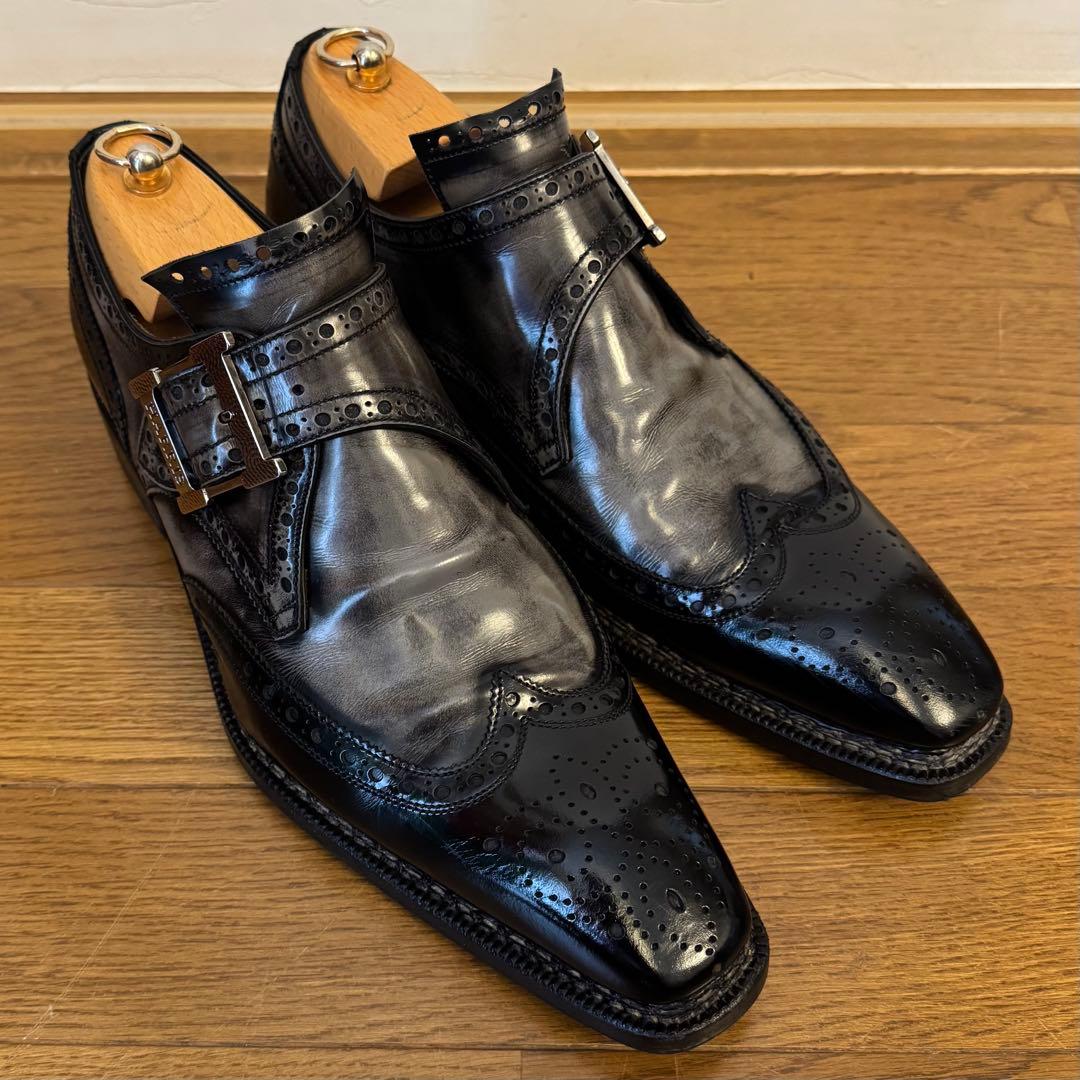 ハリス 8 イタリア製 ダブルモンクストラップ ウイングチップ