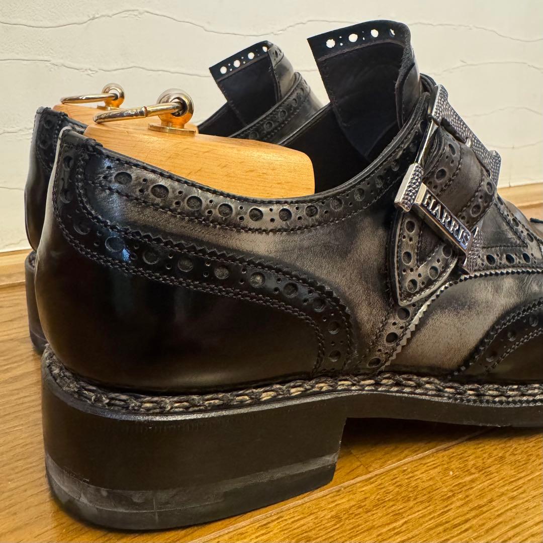 ハリス 8 イタリア製 ダブルモンクストラップ ウイングチップ