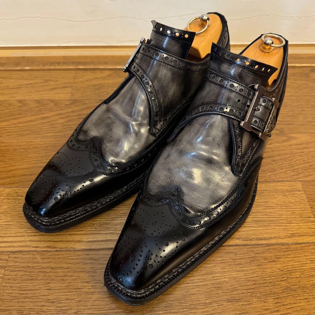 ハリス 8 イタリア製 ダブルモンクストラップ ウイングチップ