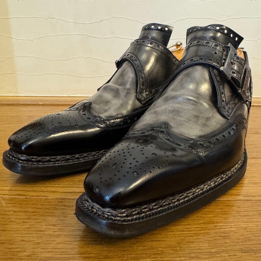 ハリス 8 イタリア製 ダブルモンクストラップ ウイングチップ