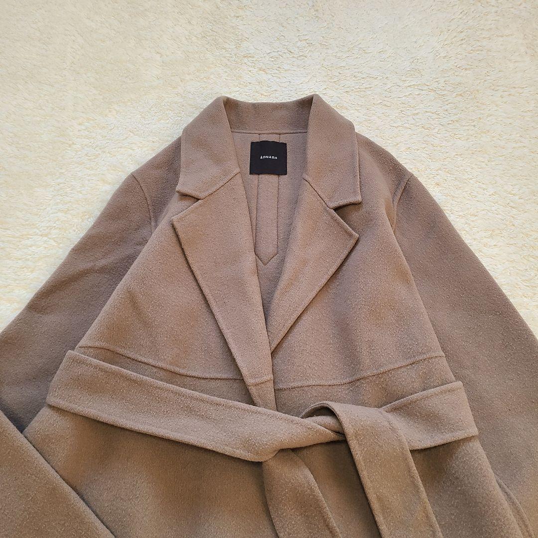 【人気】　近年モデル　アニュアンス　リバーロングコート　ロング　ベルト　Aライン