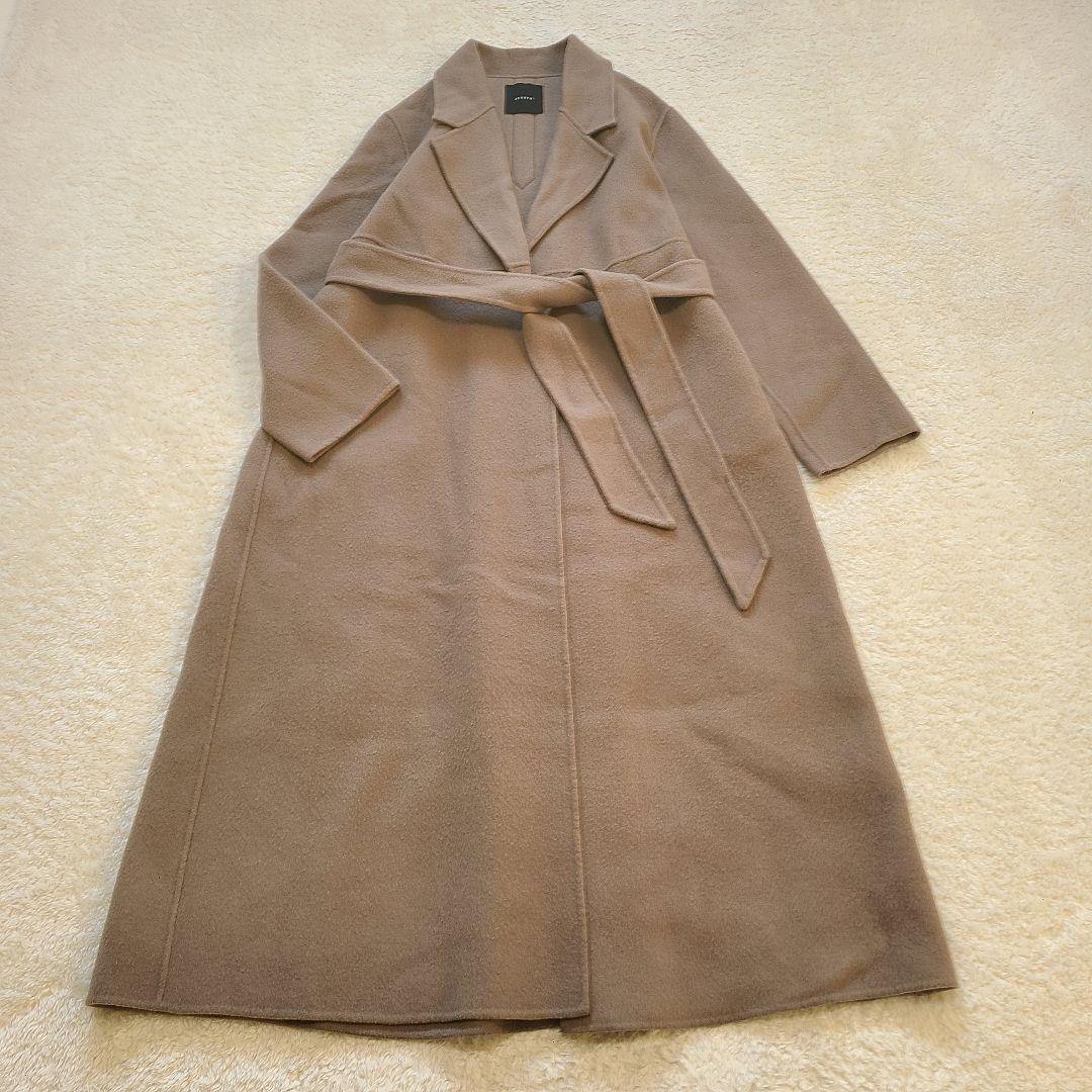 【人気】　近年モデル　アニュアンス　リバーロングコート　ロング　ベルト　Aライン