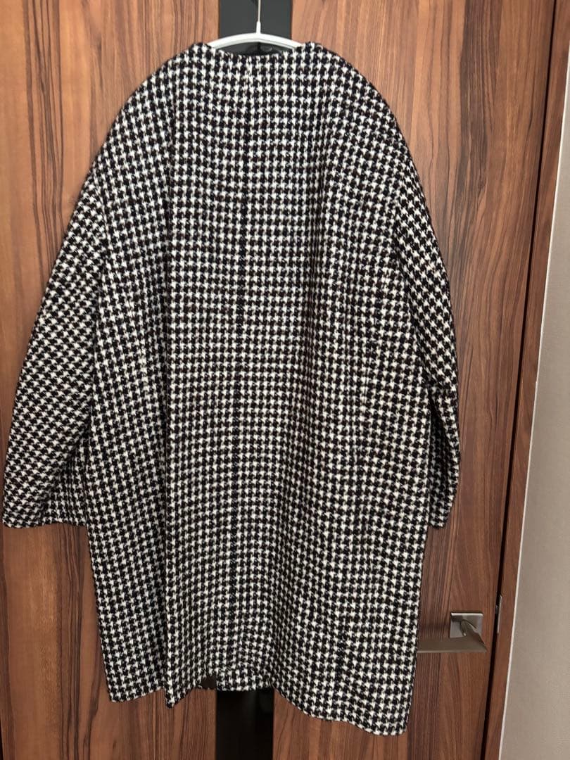 美品23区チェックツイード ノーカラーコート サイズ44