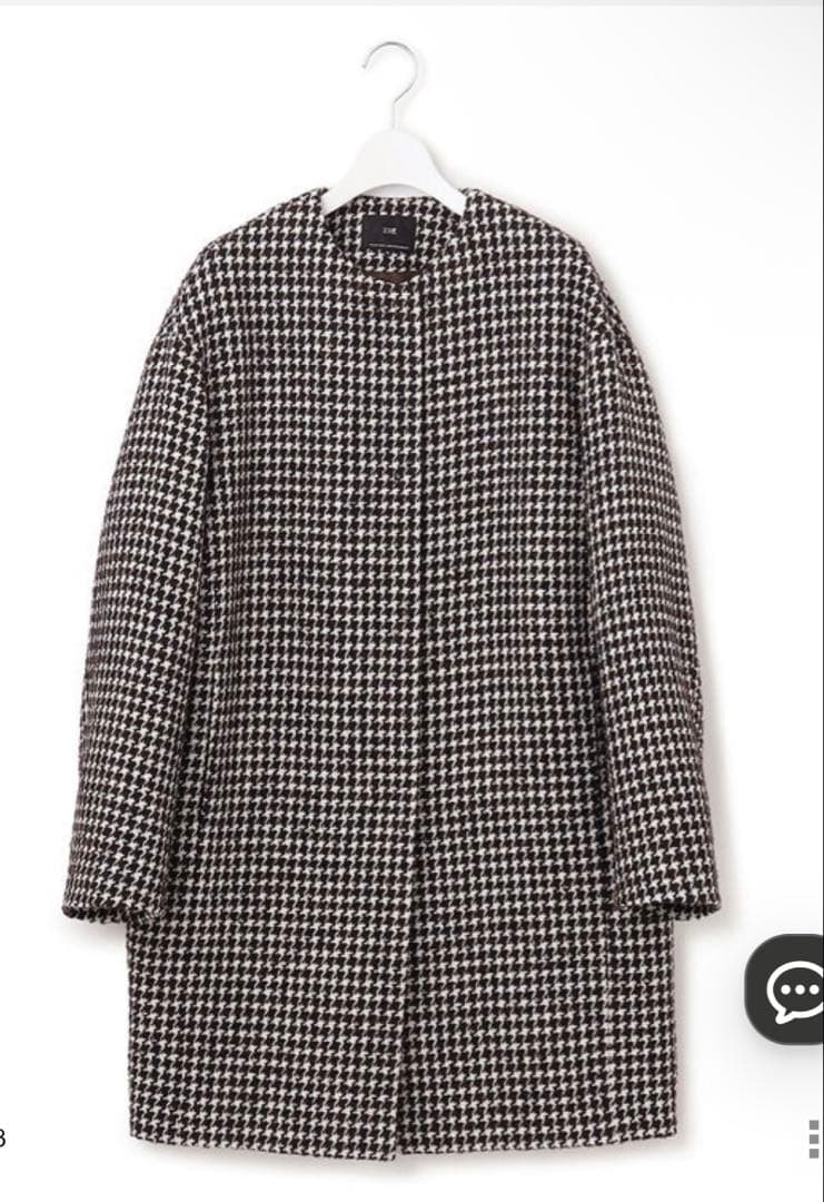 美品23区チェックツイード ノーカラーコート サイズ44