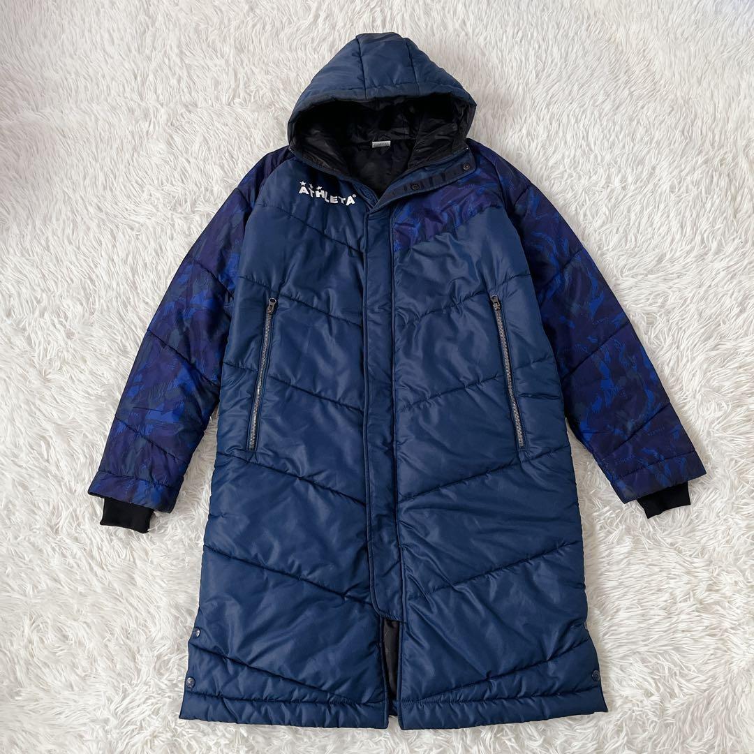 美品✨ATHLETA ベンチコート 迷彩切り替え フード付き 中綿ロングコート