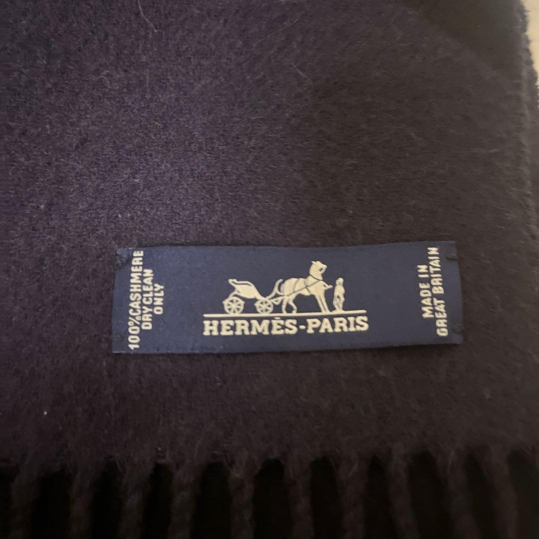 HERMES カシミヤマフラー ネイビー ブラック
