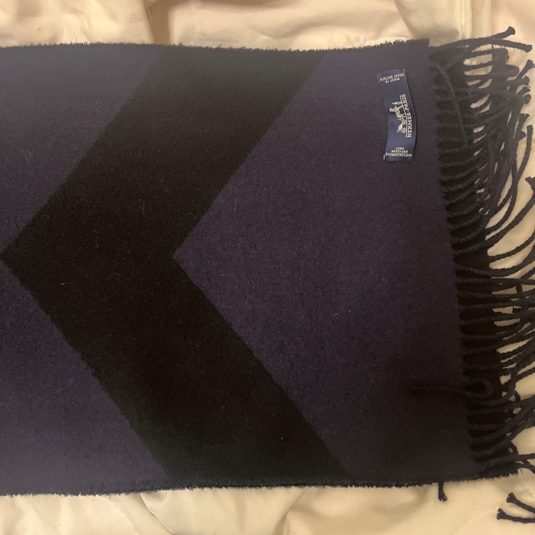 HERMES カシミヤマフラー ネイビー ブラック