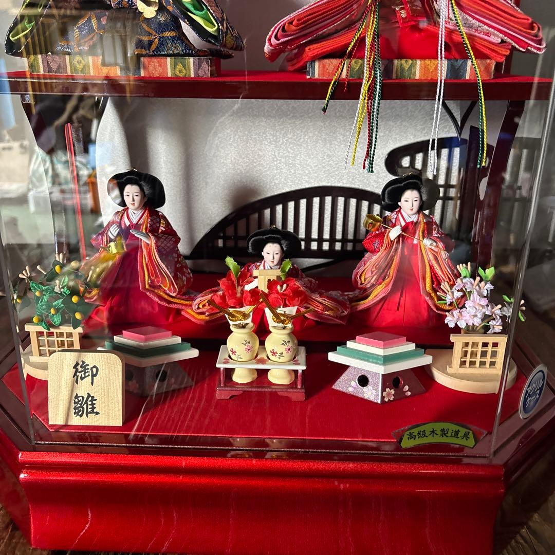 雛人形 2段 アクリルケース 高級木製道具