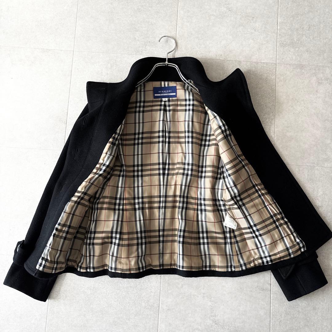 アンゴラ✨️バーバリーブルーレーベル ベルテッドコート 38 黒 ノバチェック