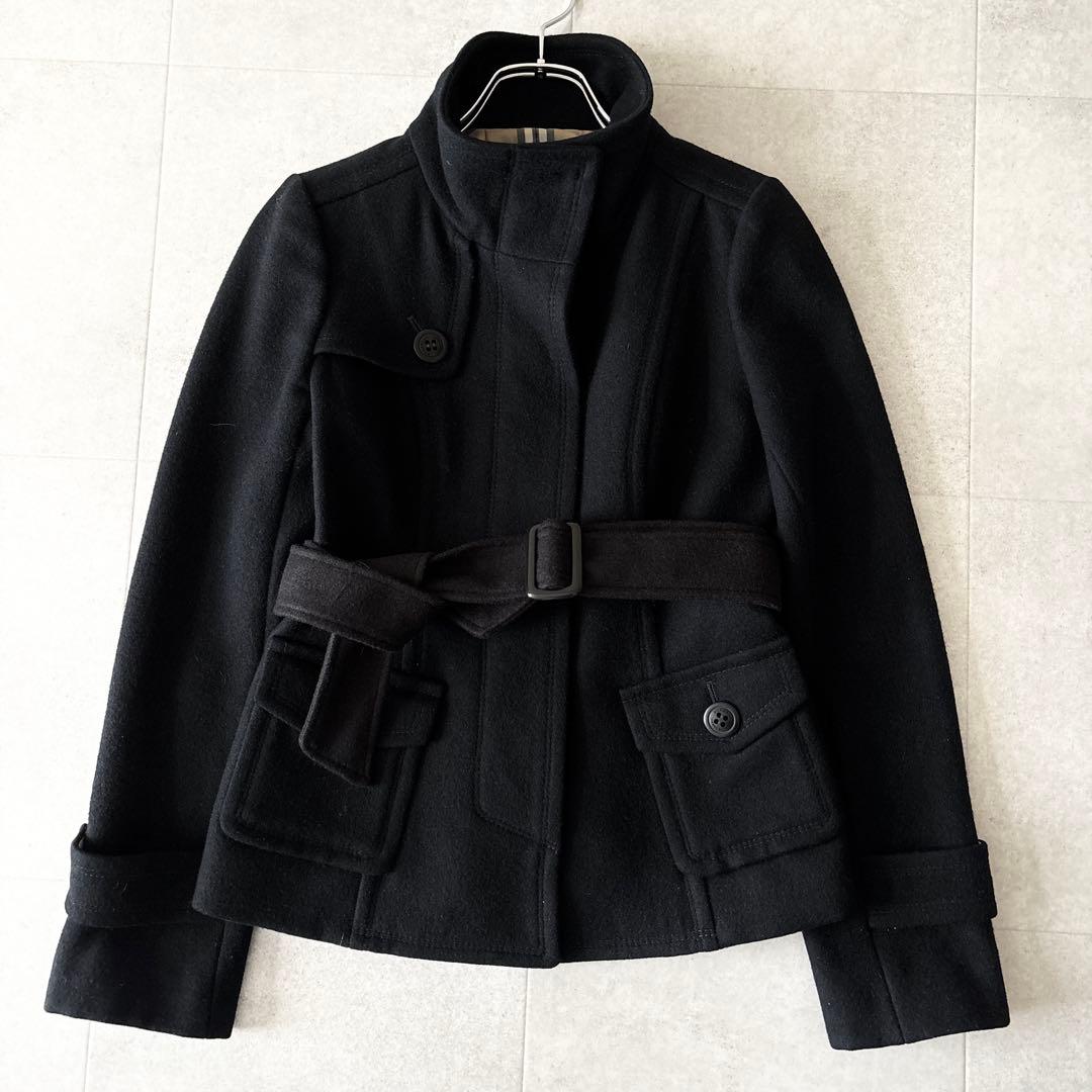 アンゴラ✨️バーバリーブルーレーベル ベルテッドコート 38 黒 ノバチェック