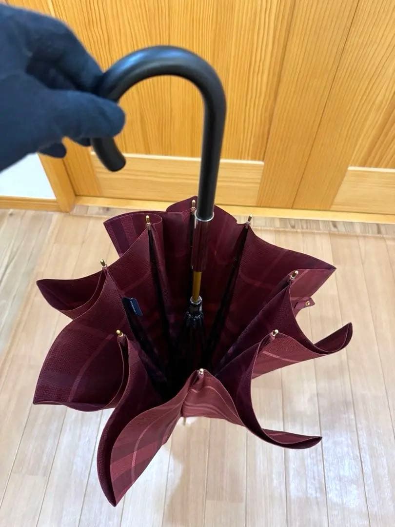 Burberry バーバリー　雨傘　チェック　ボルドー　レッド