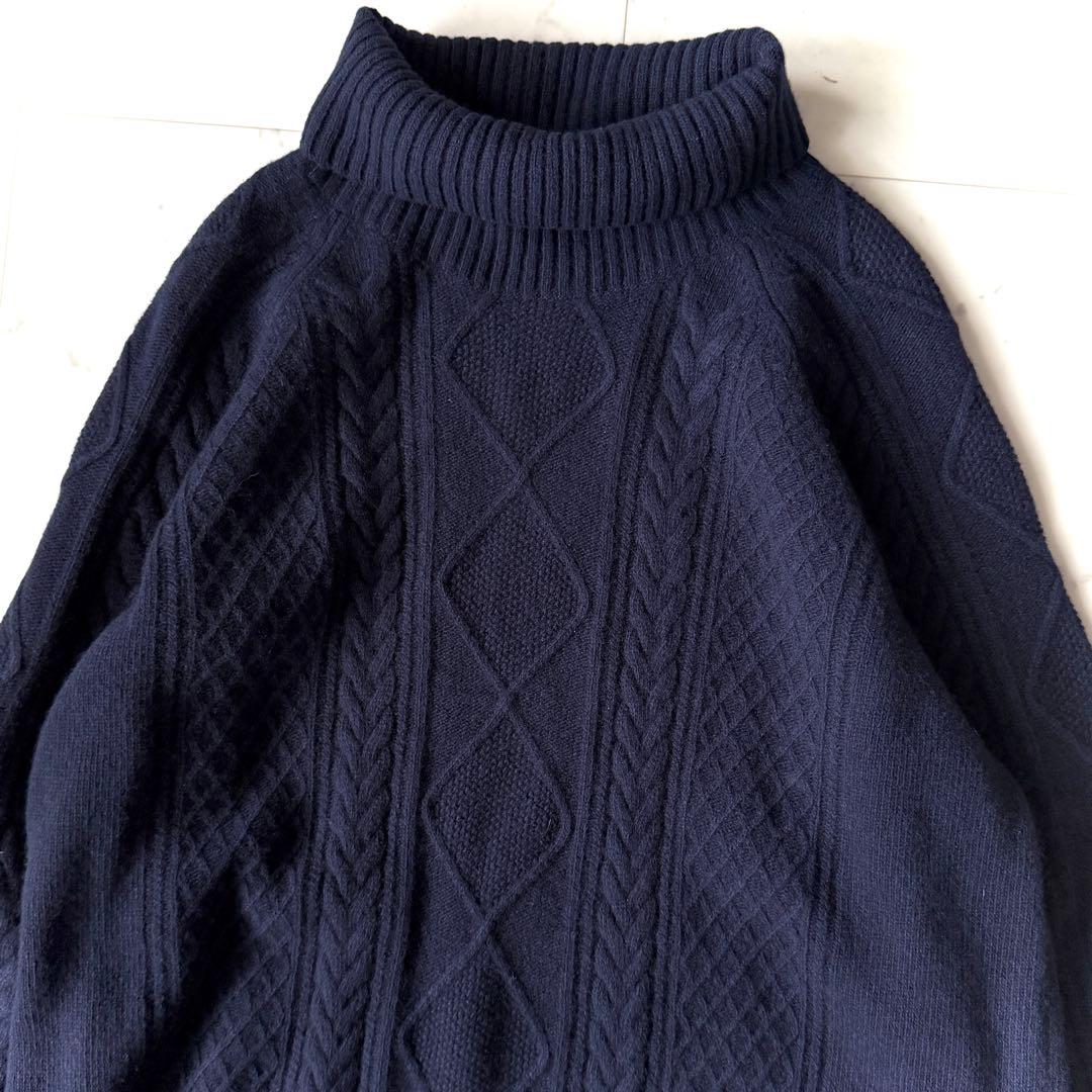 美品 ダーマコレクション カシミヤ混 ケーブル編み ニットワンピース ネイビー