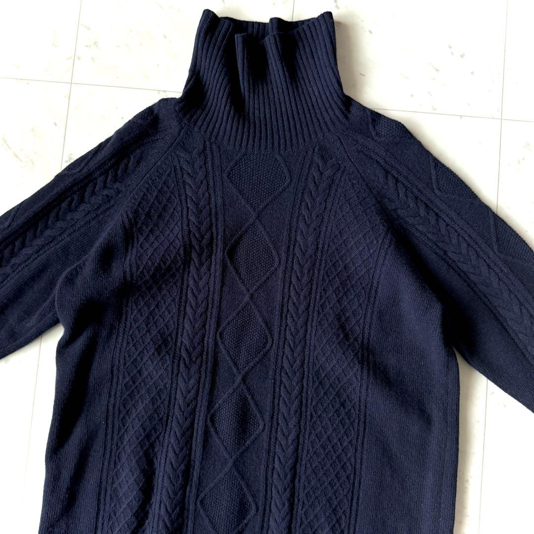 美品 ダーマコレクション カシミヤ混 ケーブル編み ニットワンピース ネイビー