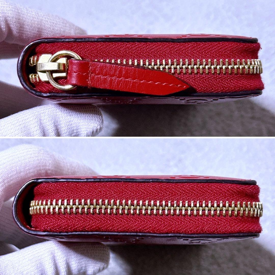 【未使用級】GUCCI 長財布 GG シマレザー ラウンド レディース 赤
